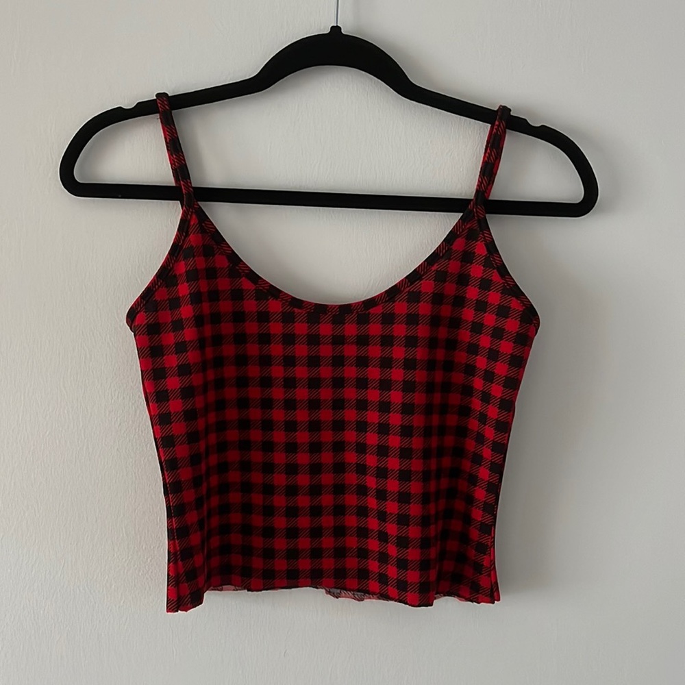 Checkered red tank top crop top